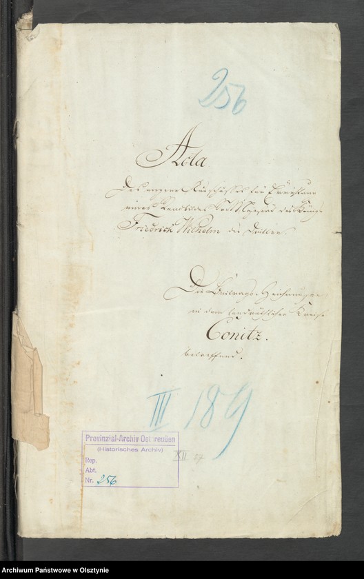 image.from.unit.number "Acta des engern Ausschußes für Errichtung eines Standbildes Sr. [Seiner] Majestät des Königes Friedrich Wilhelm des Dritten. Die Beitrags-Ziechungen in dem landrätlichen Kreise Conitz [Chojnice]"