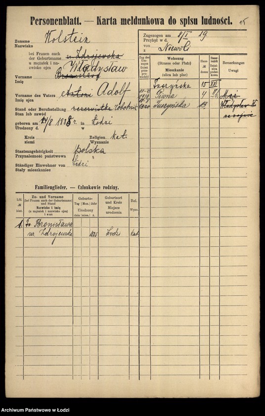 Obraz 17 z jednostki "[Spis ludności Łodzi] Wolsztajn - Wołoszyński"