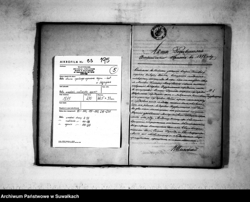 Obraz 3 z jednostki "Duplikat aktov rodivšichsja, brakosočetavšichsja i umeršich vejsejskogo rimsko-katoličeskogo prichoda na 1875 god"