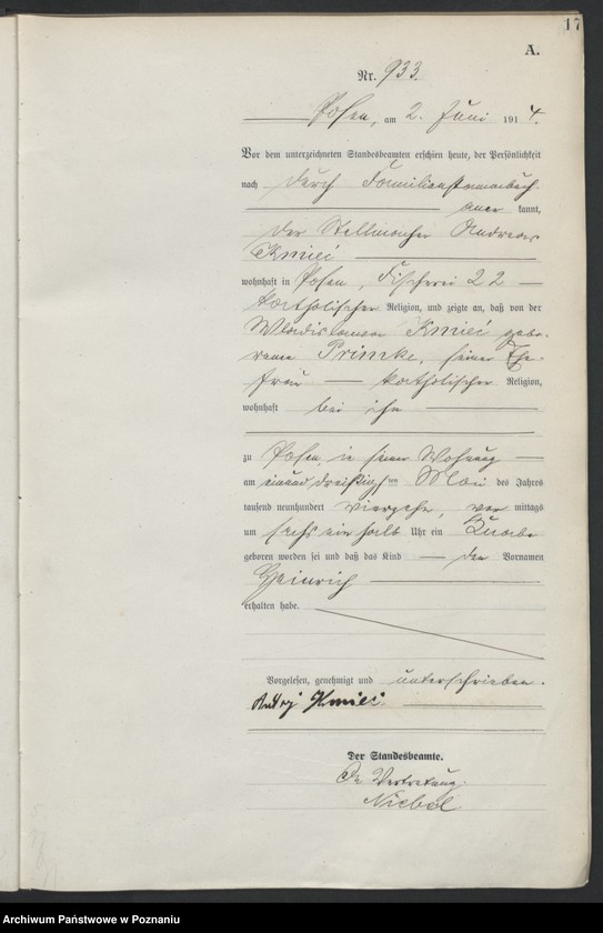 Obraz 19 z jednostki "Księga miejscowa urodzeń tom III[Rejestr główny urodzeń]"