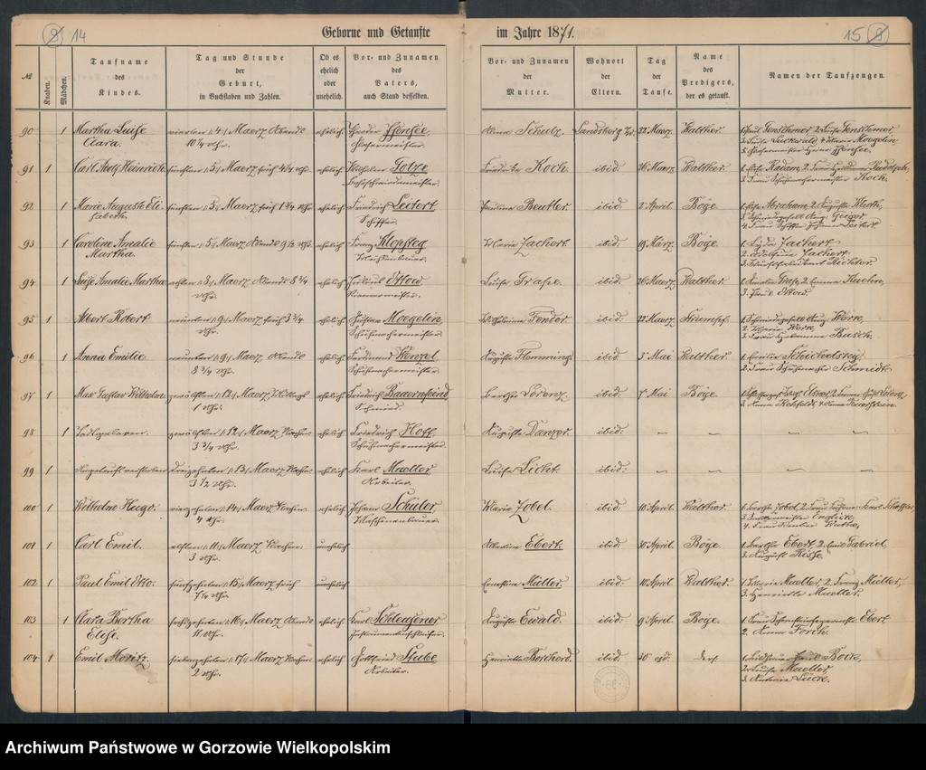 image.from.unit.number "Duplikate der Hauptkirche zu Landsberg an der Warthe (zawiera też księgę zgonów Konkordien, reformirte und Militair Kirchen Gemeinde z 1871 r.)"