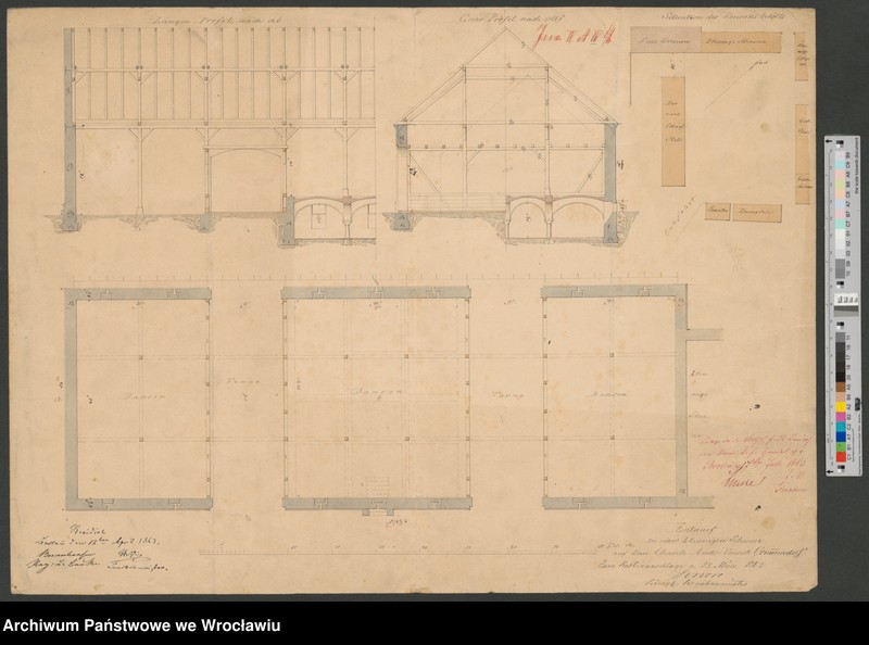 Obraz 1 z jednostki "Entwurf zu einer 2 tennigen Scheune auf dem Charite Amtsvorwerk Crummendorf"