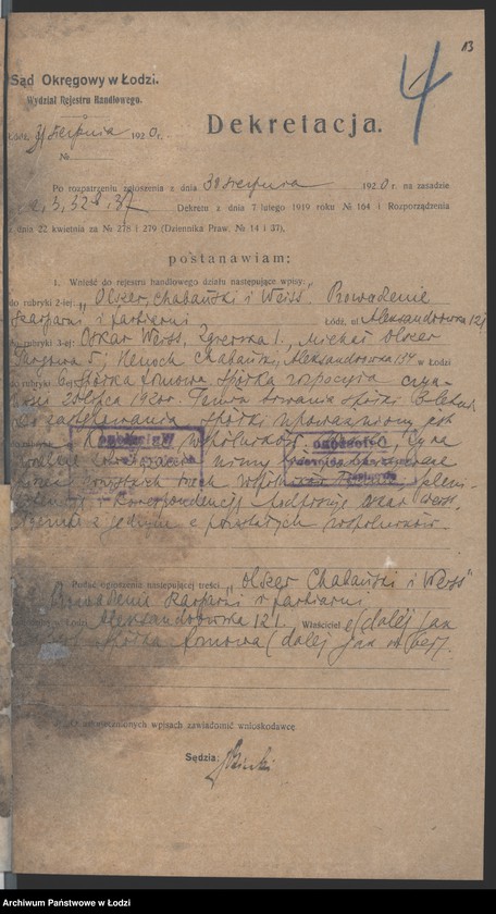 Obraz 15 z jednostki "„Olszer Chabański i Weiss” – pracownie szarparni i farbiarni"