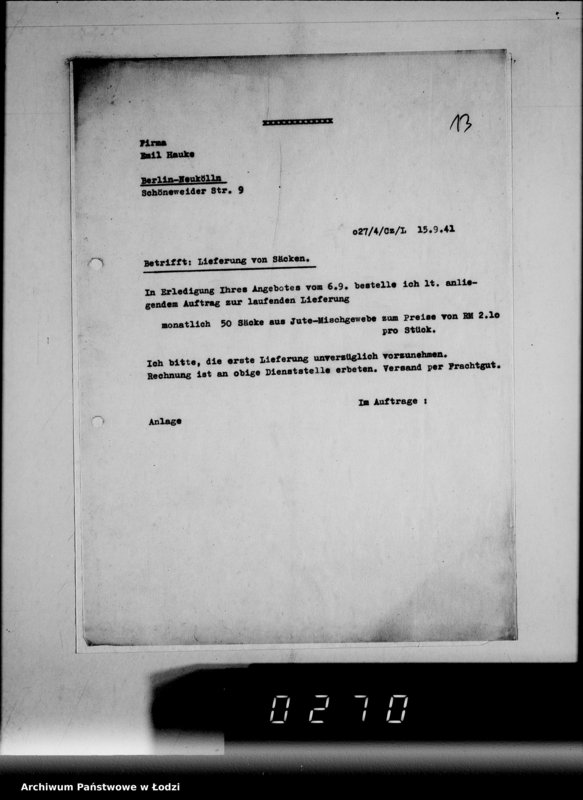 Obraz 18 z jednostki "Jute-Leinen Säcke [Dostawa do Getta]"