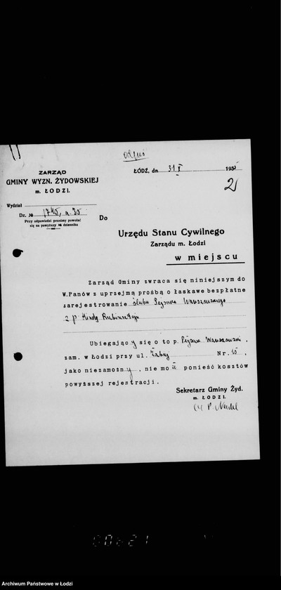 Obraz 6 z jednostki "Akta dotyczące spraw Urzędu Stanu Cywilnego"