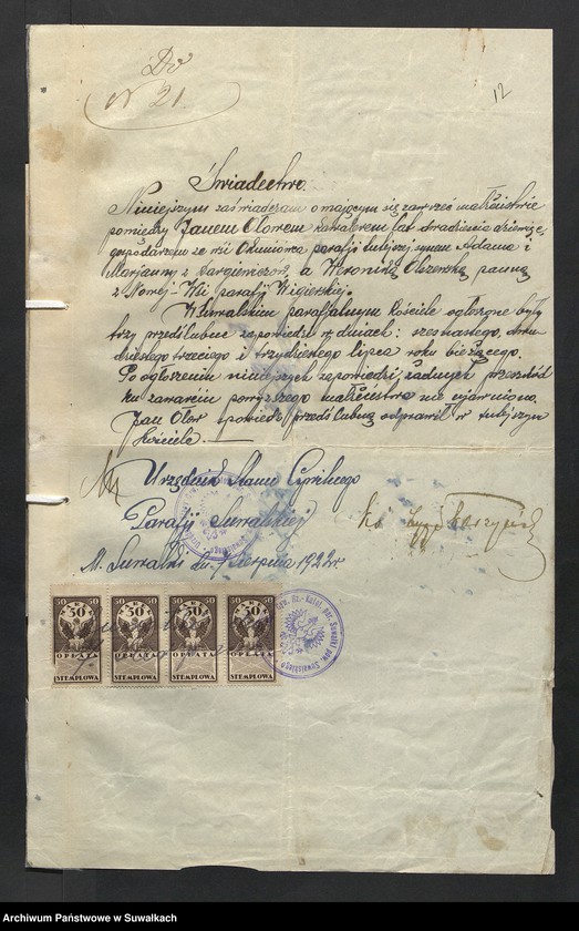 image.from.unit.number "[Dokumenty do akt małżeństw parafii rzymskokatolickiej w Wigrach z 1922 roku]"