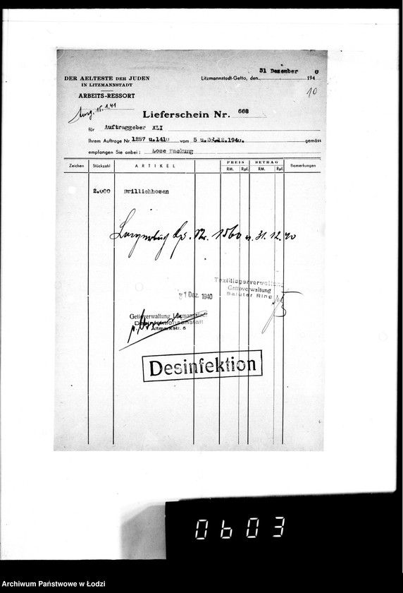 Obraz 15 z jednostki "[Dowody dostawy umundurowania dla intendentury wojskowej Berlin II]"