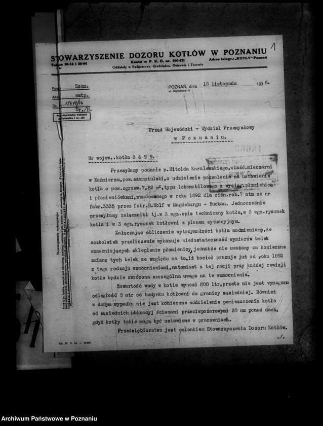 Obraz 5 z jednostki "Mleczarnia w Kaźmierzu powiat szamotulski nr woj. kotła 3499 własność W. Koralewskiego"