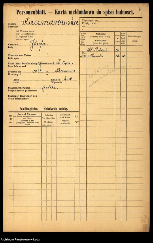 Obraz 6 z jednostki "[Spis ludności Łodzi] Katschmarowska - Kaczyński"
