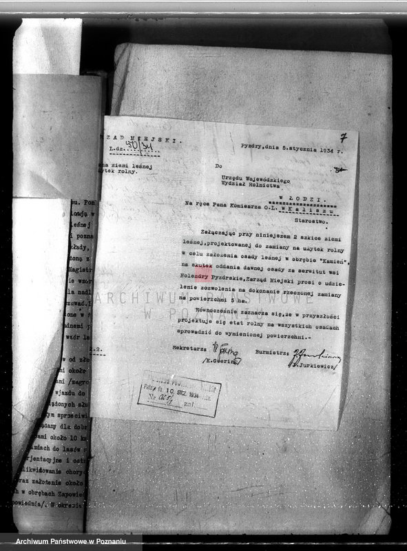 Obraz 11 z jednostki "Sprawa zmiany wydzielenia około 1300 ha gruntów leśnych w lasach miasta Pyzdry ewentualnie z przymusową likwidacją serwitutów wsi Holendry Pyzderskie"