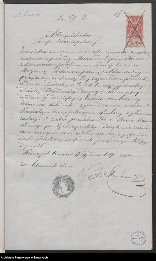 image.from.unit.number "Dokumenty do akt małżeństw parafii rzymskokatolickiej w Kaletniku"