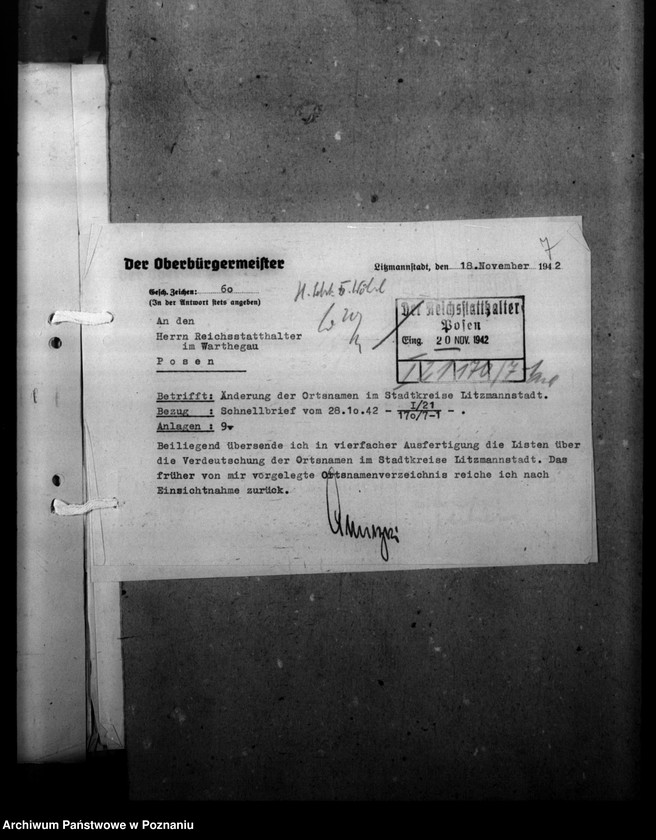 Obraz 11 z jednostki "Ortsnamenänderung - Litzmannstadt - Stadt (miasto Łódź)"