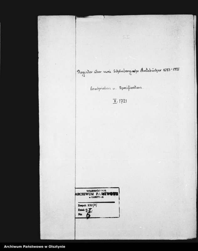 image.from.unit.number "Register über zwei Schönbergische Ambtsbücher von 1693-1671 und Specyfication der im Ambte vorhandenen Acten von 1705-1721 und 9 Rescripta"