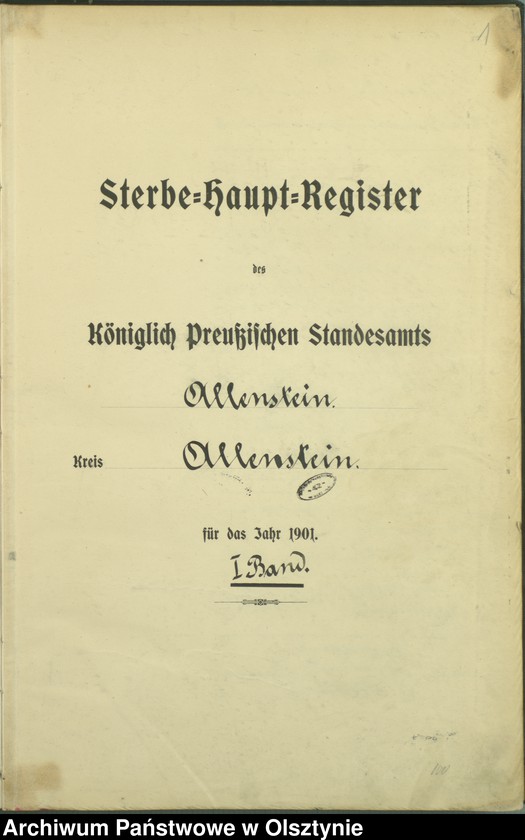 image.from.unit.number "Sterbe-Haupt-Register Tom I,Nr 1 - 399"