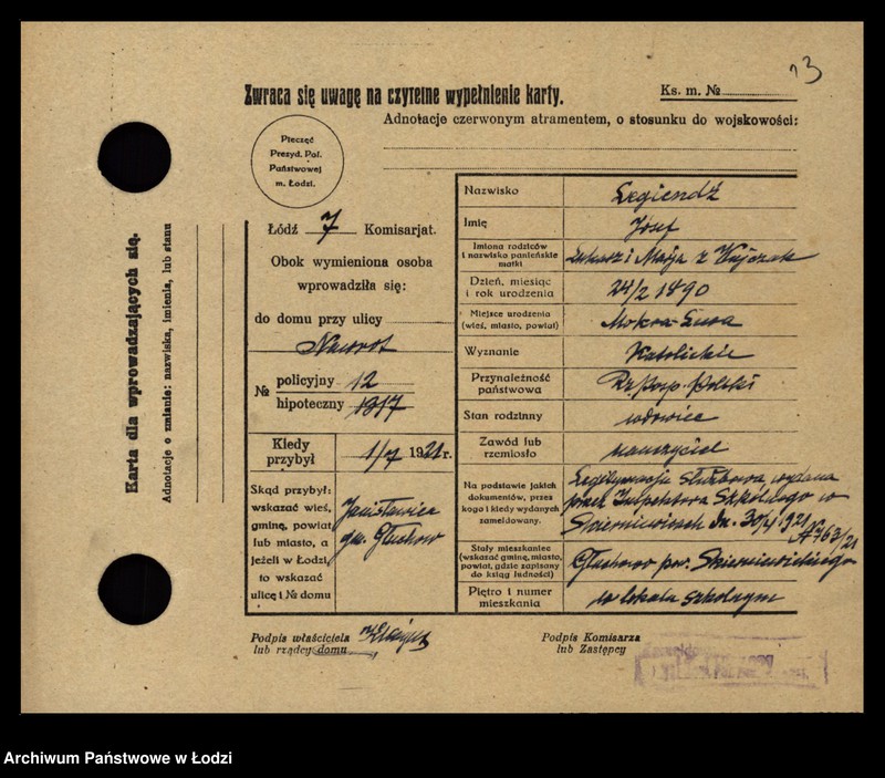 Obraz 15 z jednostki "[Spis ludności Łodzi] Legart - Lemke"