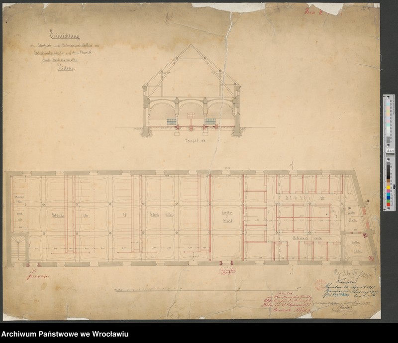 Obraz 1 z jednostki "Einrichtung von Rindvieh und Schwarzviehställen im Schafstallgebäude auf dem Charite Amtsschlossvorwerke Prieborn"