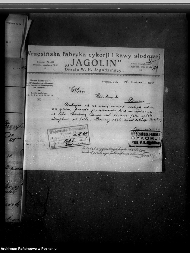 Obraz 16 z jednostki "Fabryka Marmelady Cz. Kostańskiego w Poznaniu Zawady 6 nr woj. 197 /poprzedni własność Fabryka Cykorii i Kawy Słodowej we Wrześni/"