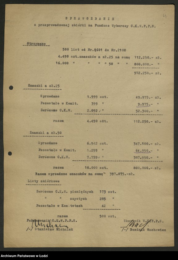 Obraz 5 z jednostki "[Protokół z kontroli przeprowadzonej w Wojewódzkim Komitecie PPS w Łodzi w sprawie rozliczeń z funduszu wyborczego w związku z wyborami do Sejmu Ustawodawczego] [i załączniki]"