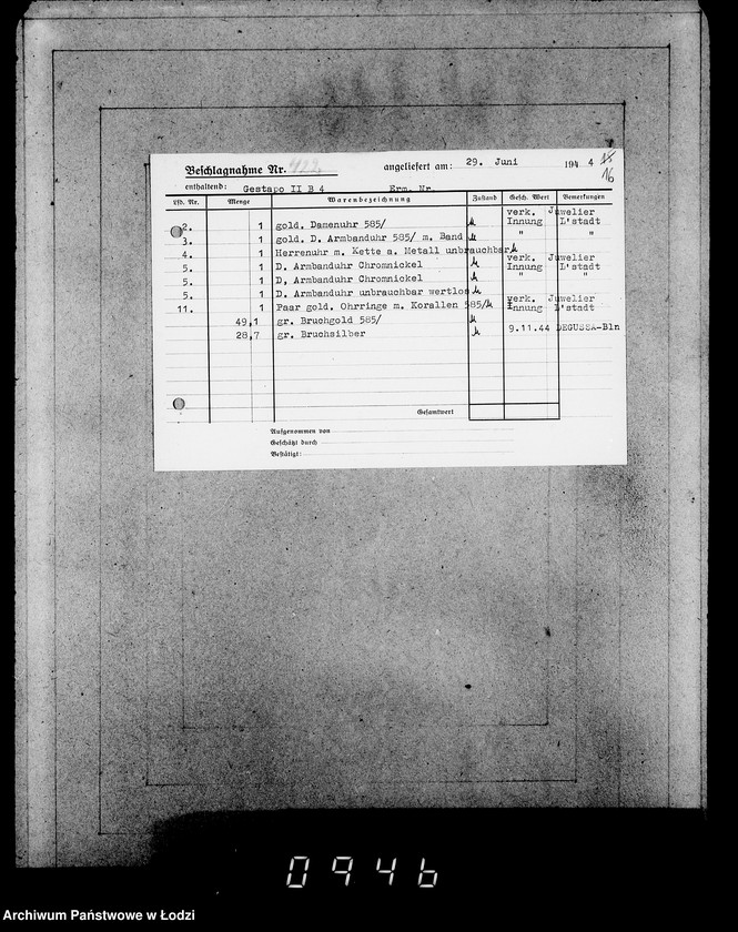 Obraz 20 z jednostki "Gestapo Kulmhof Leslau 400-436 [Kartoteka skonfiskowanego majątku ruchomego u Żydów]"