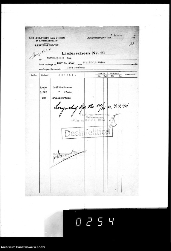 Obraz 18 z jednostki "[Dowody dostawy umundurowania dla intendentury wojskowej Berlin II]"