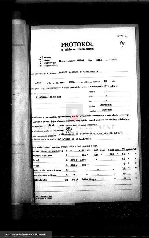 Obraz 19 z jednostki "Majętność Boguszyn pow. jarociński nr fabr. kotła 1232 nr woj. kotła 6120"