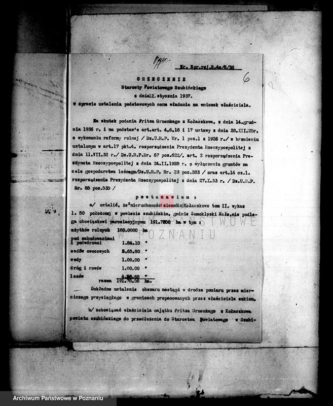 Obraz 10 z jednostki "Wyłączenie z art.4 i 5 ustawy o reformie rolnej powiatu szubińskiego sprawy ogólne"