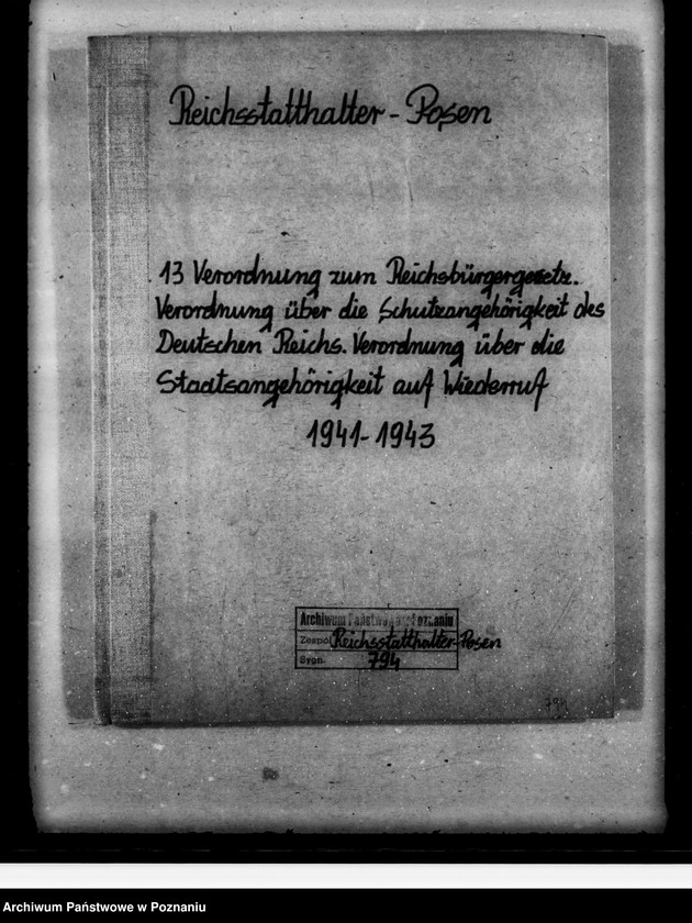 Obraz 5 z jednostki "13. Verordnung zum Reichsbürgergesetz. Verordnung über die Schutzangehörigkeit des Deutschen Reichs. Verordnung über die Staatsangehörigkeit auf Wiederruf"