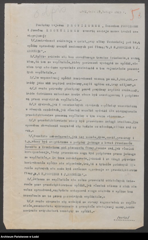 Obraz 5 z jednostki "H. i M. Prowizer i I. Kronheim – sprzedaż naczyń kuchennych"