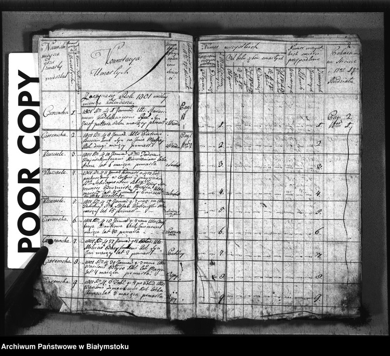 Obraz z jednostki "Metryka umarłych parafii św. Mikołaja w Kleszczelach od roku 1801 do roku 1811 [Księga zgonów]"