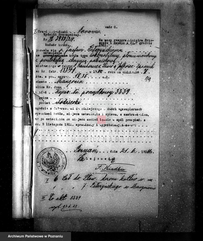 Obraz 20 z jednostki "Tartak J. Połczyńskiego w Margoninie pow. chodzieski. Kocioł nr fabr. 13341, kocioł nr woj. 3339"