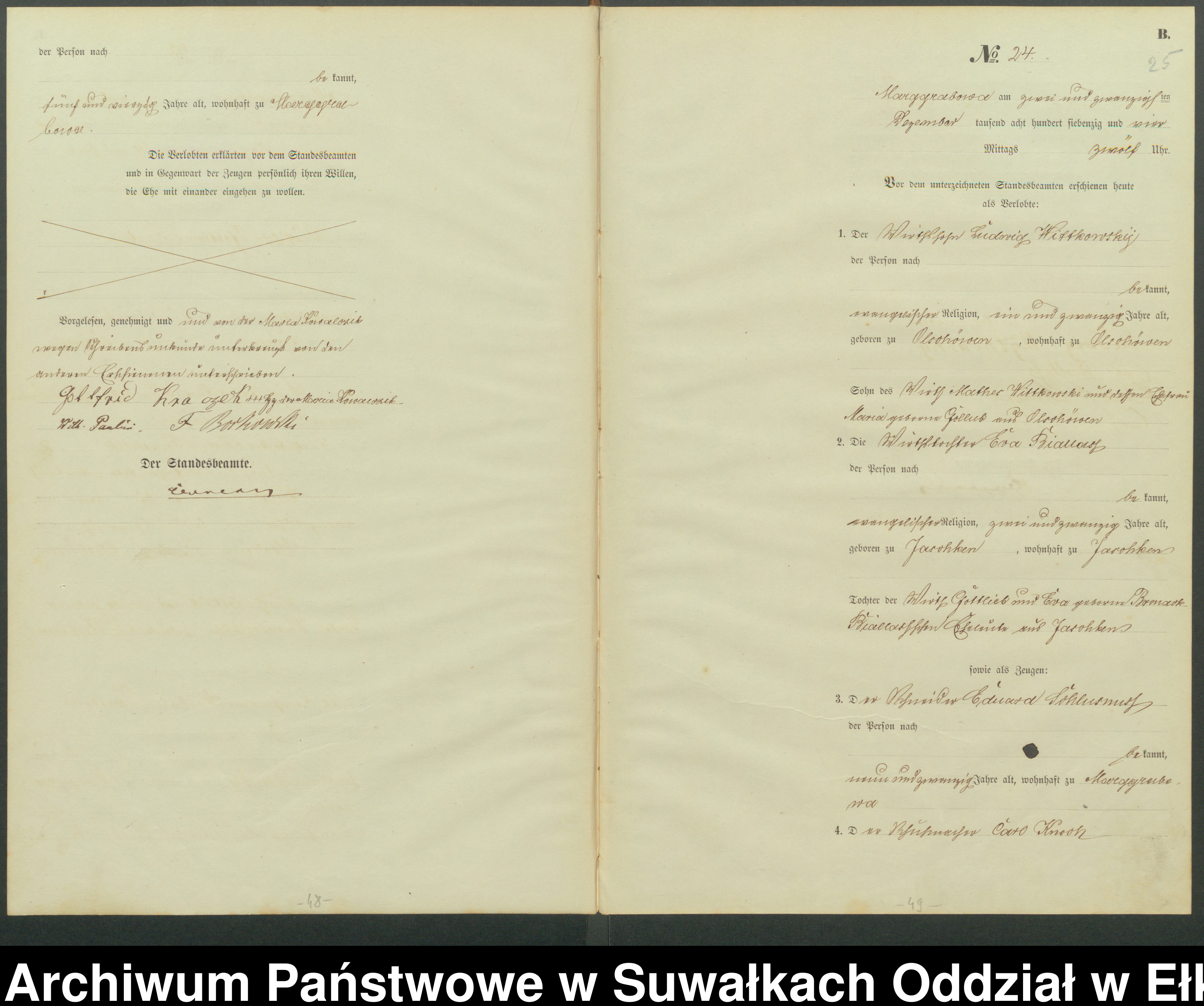 Skan z jednostki: Haupt-Heiraths-Register des Königlich Preussischen Standes-Amtes Landgemeinde Marggrabowa Kreis Oletzko