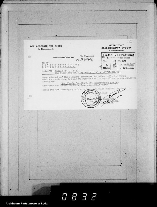 Obraz 18 z jednostki "J 1741-1760 [Wnioski Żydów z Getta o zwrot należności za towar wzięty na kredyt]"