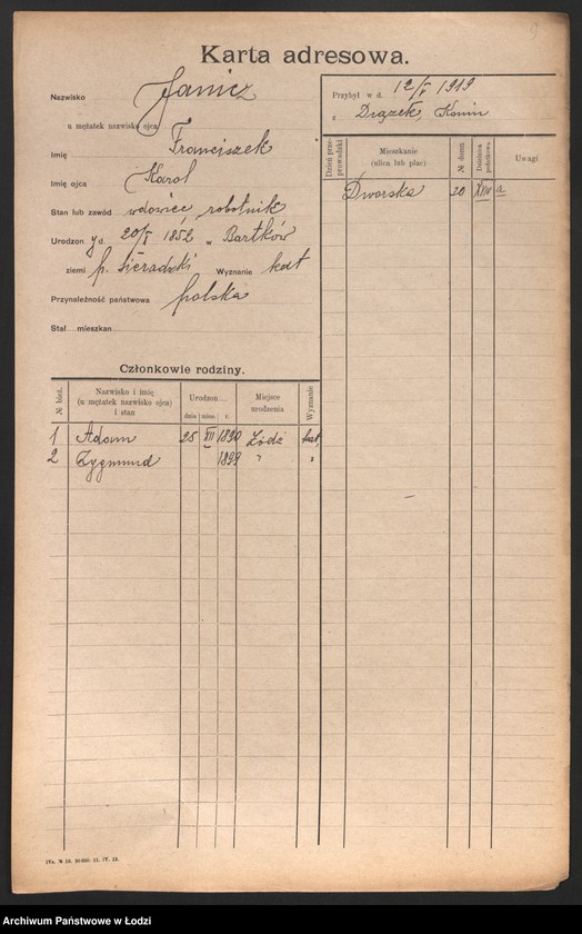 Obraz 11 z jednostki "[Spis ludności Łodzi] Janic - Janiszczak"