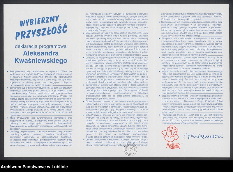 Obraz 6 z kolekcji "Wybory prezydenckie w 1995 r. - materiały wyborcze111"