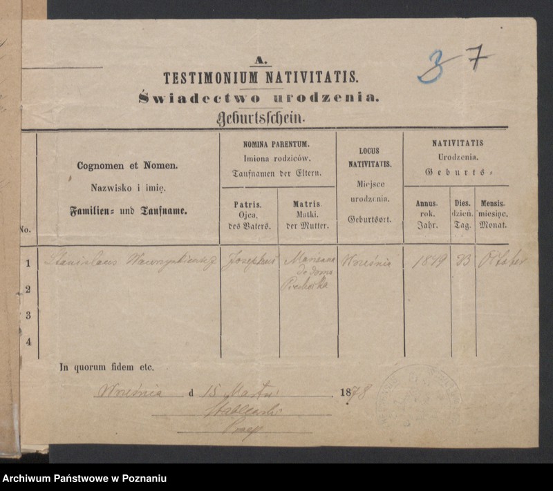 Obraz 9 z jednostki "Die von den Verlobten zum Aufgebot beigebrachten Urkunden pro 1878"