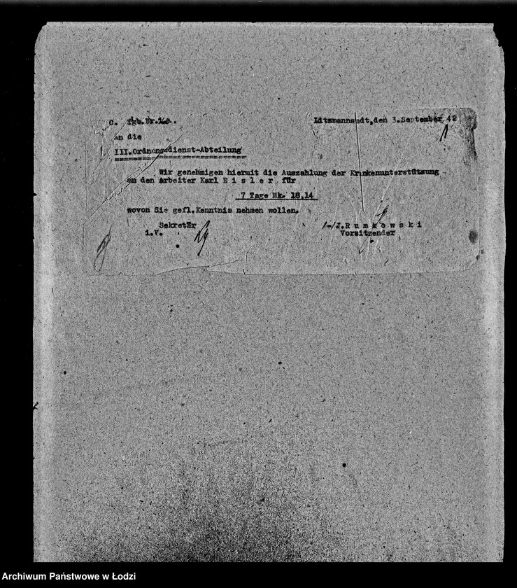 Obraz 4 z jednostki "I Ordnungsdienst [Zasiłki chorobowe dla pracowników wydziału, listy pracowników, zaświadczenia lekarskie]"