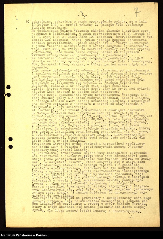 Obraz 10 z jednostki "Współdziałanie Zarządu Głównego Związku Powstańców Wielkopolskich z kołami na terenie miasta Poznania: 1. H.C.P. [1948-1949] 2. Czwartacy [1947-1949] 3. Dziesiątacy [1947-1949] 4. Główna [1946] 5. Górczyn [1946-1949] 6. Jeżyce [1946-1947] 7 Junikowo [1947-1949] 8. Krzyżowniki [1946-1949] 9. 4 Kompania Marynarzy [1948-1949] 10. Im. Fr. Ratajczaka [1947-1948] 11. Śródmieście [1946-1949] 12. Wilda [1947-1949] 13. Dzielnica III Zamek [1947-1949] 14. Żegrze [1947-1949]"