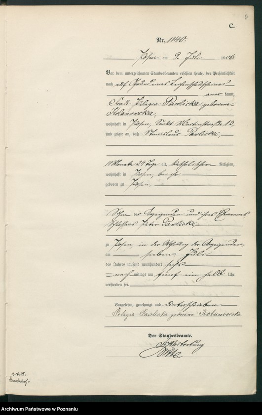 Obraz 11 z jednostki "Księga miejscowa zgonów tom III"