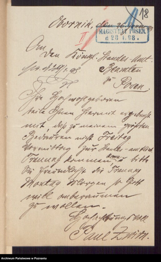 Obraz 20 z jednostki "Die von den Verlobten beigebrachten Urkunden zur Eheschliessung pro 1898"