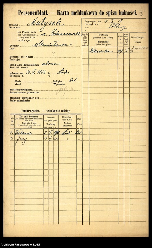 Obraz 5 z jednostki "[Spis ludności Łodzi] Matysek - Mazurenko"
