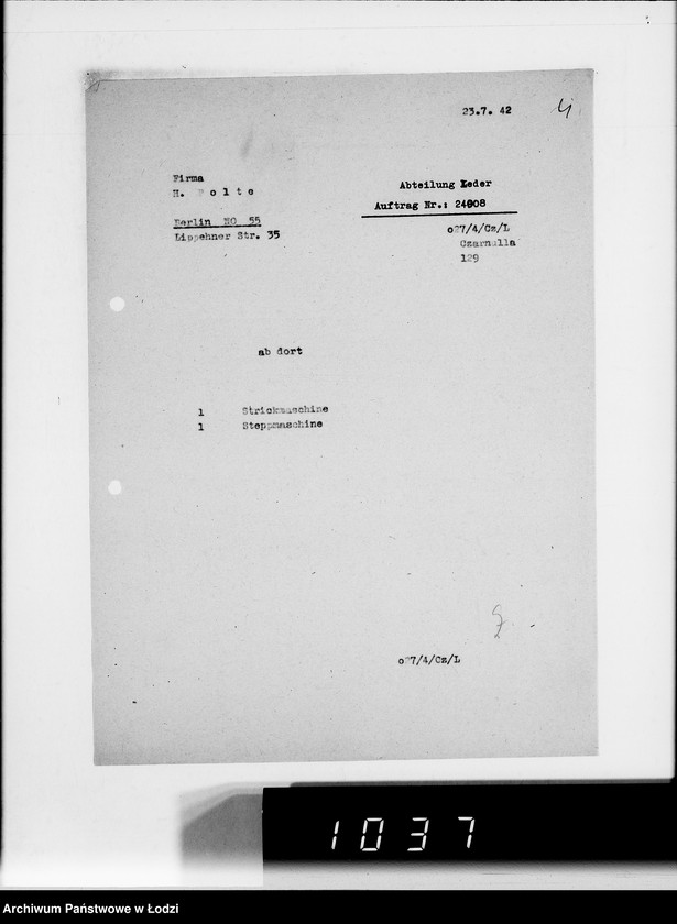 Obraz 8 z jednostki "[Zamówienia na różne artykuły techniczne dla Getta]"