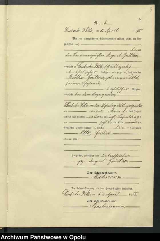 Obraz 9 z jednostki "Geburts-Neben-Register des Standesamts Deutsch Wette pro 1898"