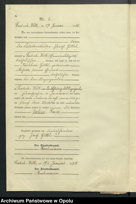 Obraz 6 z jednostki "Geburts-Neben-Register des Standesamts Deutsch Wette pro 1898"