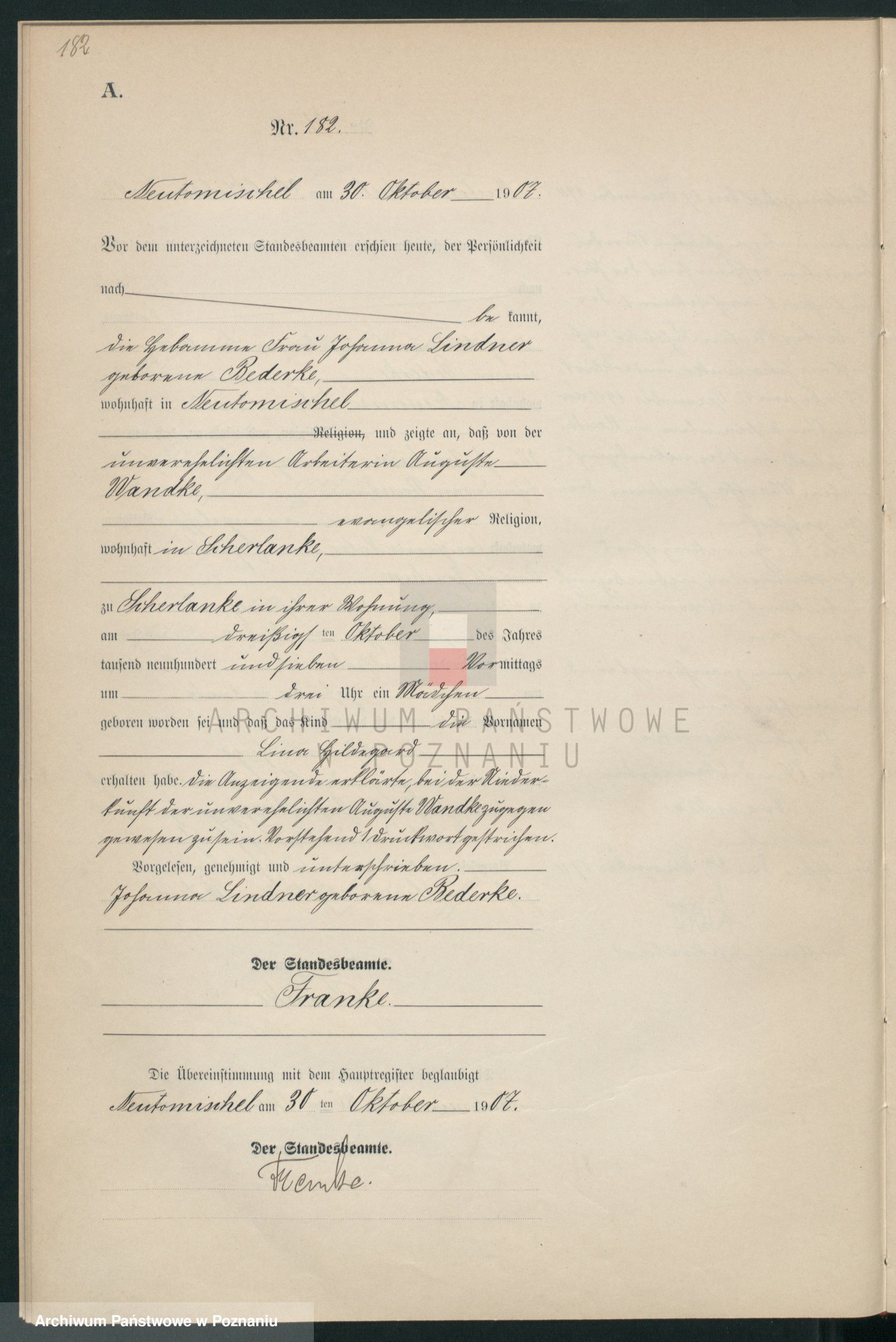 Skan z jednostki: Księga urodzeń [Rejestr poboczny urodzeń]