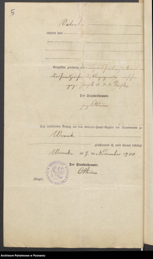 Obraz 7 z jednostki "Die von den Verlobten beigebrachten Urkunden zur Eheschliessung pro 1901. Vol II"