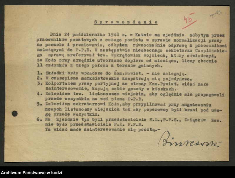 Obraz 14 z jednostki "Sekcja Pocztowa; sprawozdania [z działalności], protokoły [narad], plany pracy, referaty i rezolucje"