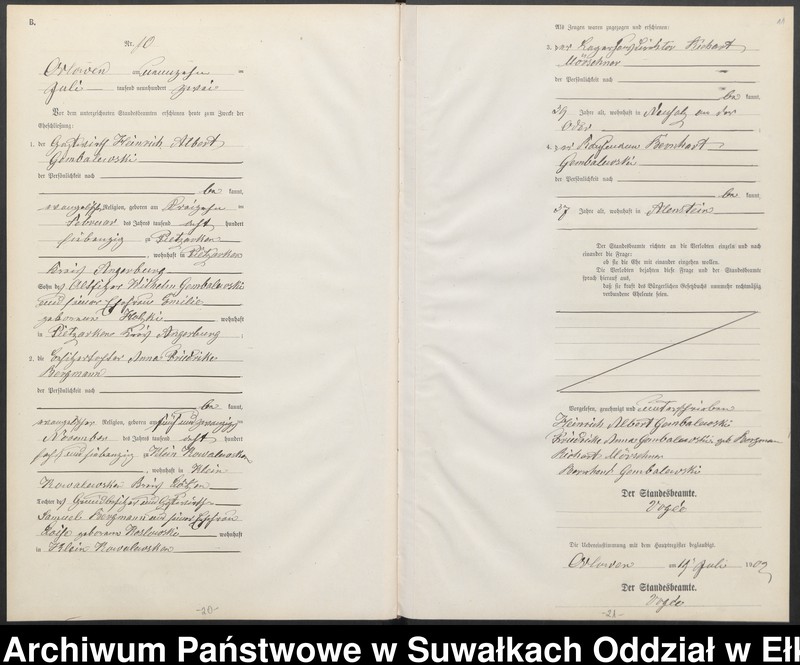image.from.unit.number "Heiraths-Neben-Register des Preussischen Standes-Amtes Orlowen Kreis Lötzen"