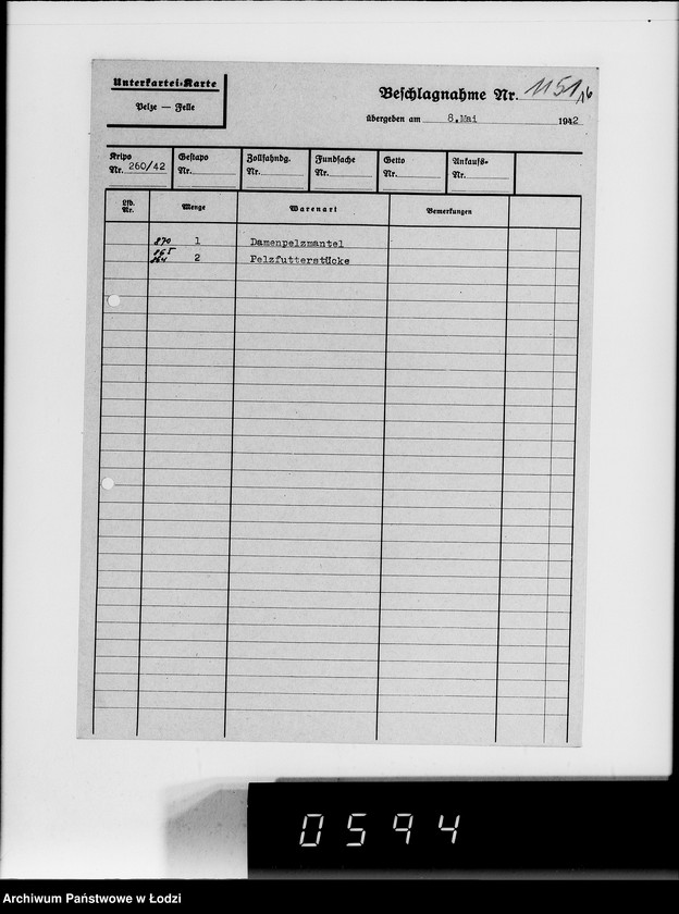 Obraz 20 z jednostki "Kripo. Kartei-Karten Beschlagnahme Nr.968-1397"