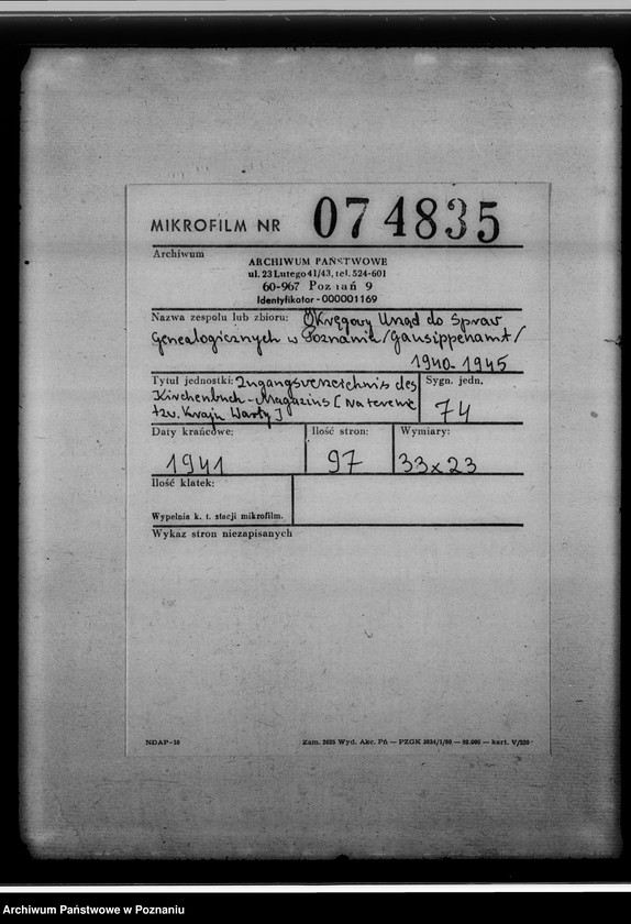 Obraz 2 z jednostki "Zugangsverzeichnis des Kirchenbuch-Magazins [na terenie tak zwanego Kraju Warty]"