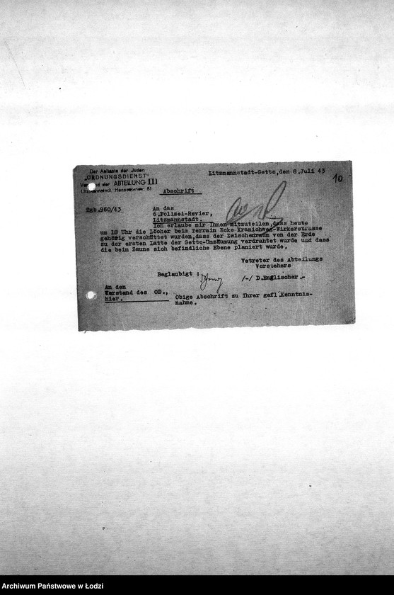 Obraz 13 z jednostki "[Korespondencja Komendy z policją niemiecką oraz rewirami gettowymi na temat różnych wydarzeń w getcie]"